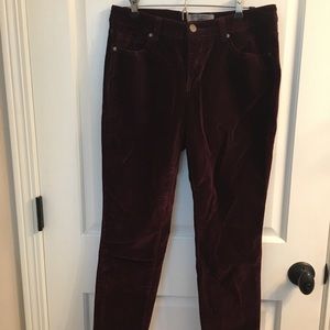 Burgundy, velour pants.